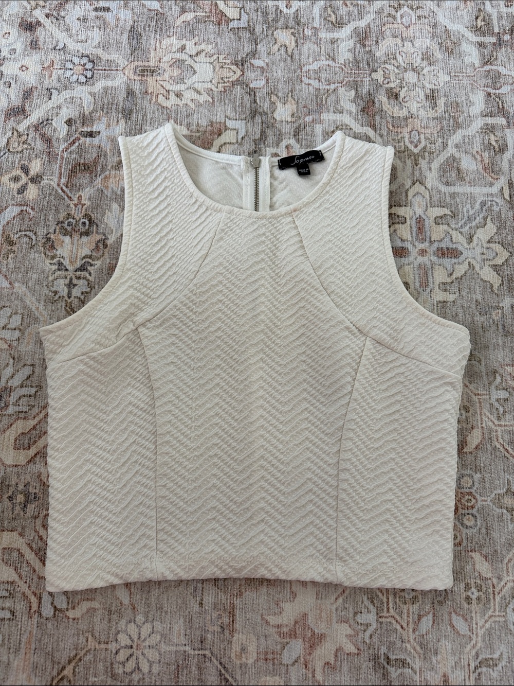 Eloquii Cream Textured Sleeveless Crop Top